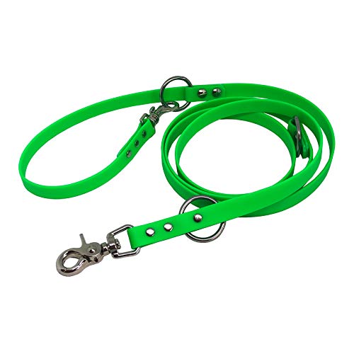 C&L Verstellbare Führleine - 3fach - für Hunde, robust, wetterfest, aus 19 mm BETA BIOTHANE® - 2,25 Meter - neon grün - GN528 von Collar & Leash