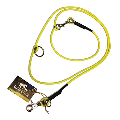 C&L Verstellbare Führleine - 3fach - für Hunde, robust, wetterfest, aus 6 mm Coated Rope BIOTHANE® rund - 2,00 Meter - neon gelb - GN528 von Collar & Leash