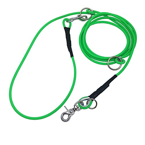 C&L Verstellbare Führleine - 3fach - für Hunde, robust, wetterfest, aus 6 mm Coated Rope BIOTHANE® rund - 2,00 Meter - neon grün - GN528 von Collar & Leash