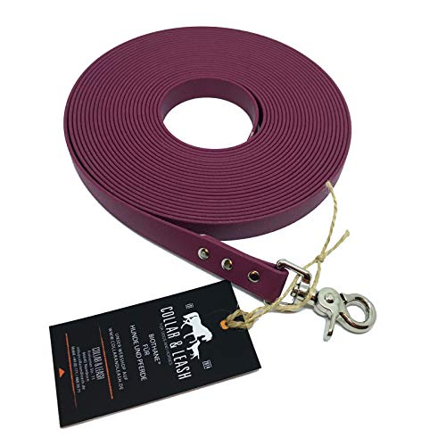 Collar & Leash Schleppleine Trainingsleine für Hunde, robust, wetterfest, aus Flacher BIOTHANE® - BETA 19 mm - [1 m] - weinrot - WN521 von Collar & Leash