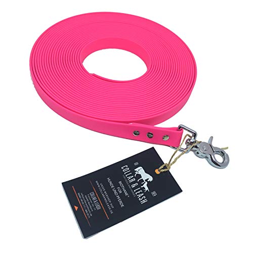 Collar & Leash Schleppleine Trainingsleine für Hunde, robust, wetterfest, aus Flacher BIOTHANE® - BETA 19 mm - [15 m] - Magenta - PK523 von Collar & Leash