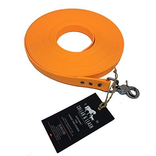 Schleppleine Trainingsleine für Hunde, robust, wetterfest, aus Flacher BIOTHANE® - BETA 16 mm - [12 m] - pfirsich - OR529 von Collar & Leash