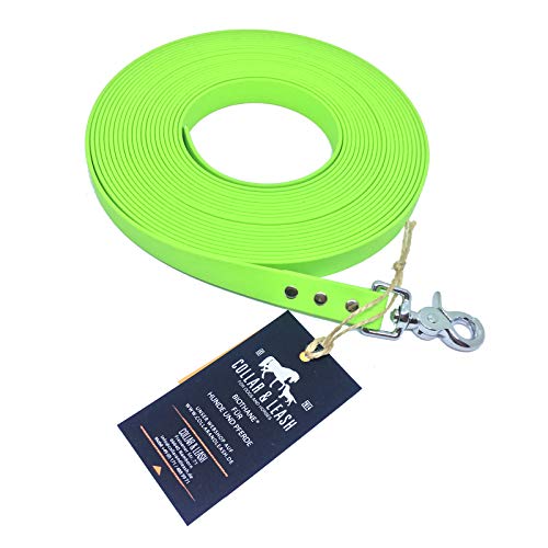 Schleppleine Trainingsleine für Hunde, robust, wetterfest, aus Flacher BIOTHANE® - BETA 16 mm - [15 m] - apfelgrün - GN525 von Collar & Leash