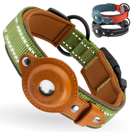 Airtag Hundehalsband, CollarDirect, Reflektierendes Hundehalsband für Apple AirTag für große, mittelgroße und kleine Hunde, Grün, Größe S (30-37 cm) von CollarDirect