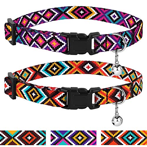 CollarDirect Aztec Cat Collar Breakaway Pack of 2 PCS Nylon Tribal Pattern Geometric Pet Kitten Halsbänder für Katzen (Tribal Magenta + Aztec Sunset) von CollarDirect