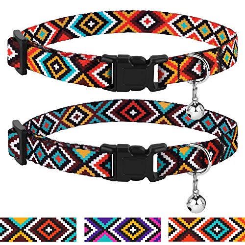 CollarDirect Aztekisches Katzenhalsband Breakaway, 2 Stück, Nylon, Tribal-Muster, geometrisches Haustier-Kätzchen-Halsband für Katzen (Aztec Sunset + Ethnic Teal) von CollarDirect