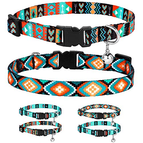 CollarDirect Katze Halsband Befreiungs-Klickschnalle Satz 2 Stück Set Tribal Aztec Muster Haustier Sicherheit anpassbar Kätzchen Halsband mit Glocke (Tribal + Aztec) von CollarDirect