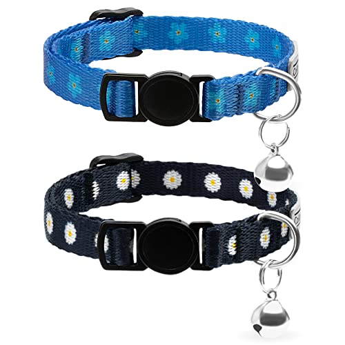 CollarDirect Katzenhalsband mit Glocke, Blumenmuster, 2er-Pack, Blumen-Set, verstellbare Sicherheits-Halsbänder für Katzen, Kätzchen (Schwarz + Gelb) von CollarDirect