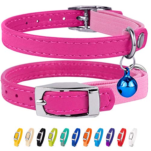 CollarDirect Leder Katzenhalsband mit Sicherheitsverschluss 21,5 cm Rosa, Elastischer Gurt und Glocke für Kleine Katzen von CollarDirect