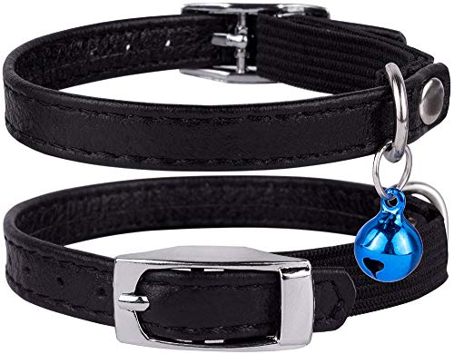 CollarDirect Leder Katzenhalsband, Sicherheitshalsband für Katzen mit elastischem Gurt, Kätzchen Band mit Glocke, Schwarz Blau Rot Orange Grün Rosa von CollarDirect