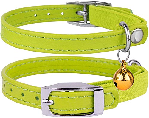 CollarDirect Leder Katzenhalsband mit Sicherheitsverschluss 23-28 cm Limetten-Grün, Elastischer Gurt und Glocke für Mittlere Katzen von CollarDirect