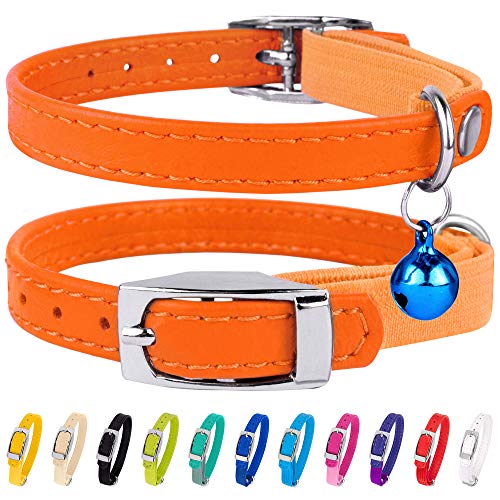 CollarDirect Leder Katzenhalsband, Sicherheitshalsband für Katzen mit elastischem Gurt, Kätzchen Band mit Glocke, Schwarz Blau Rot Orange Grün Rosa von CollarDirect