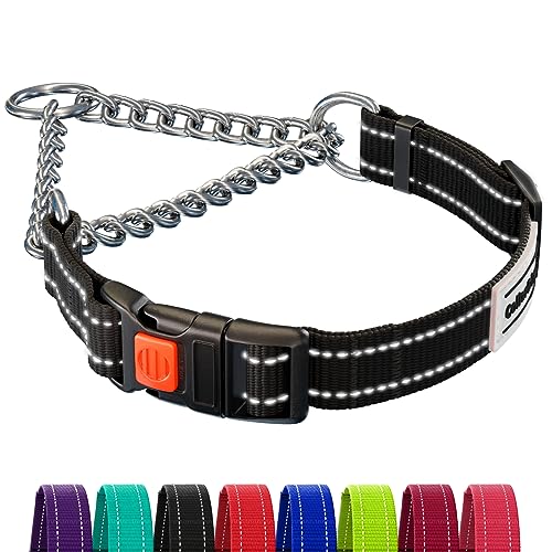 CollarDirect Reflektierendes Hundehalsband, Martingale-Halsbänder, seitliche Schnalle, Kette Training, verstellbare Haustier Halsbänder (Schwarz, M, 35-42 cm) von CollarDirect