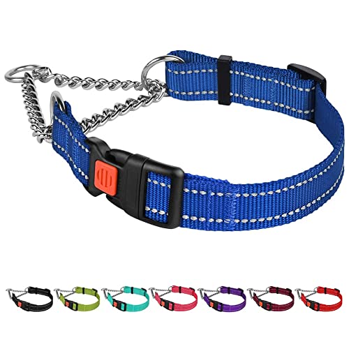 CollarDirect Reflektierendes Hundehalsband, Martingale-Halsbänder, seitliche Schnalle, Kette Training, verstellbare Haustier Halsbänder (Blau, M, 35-42 cm) von CollarDirect