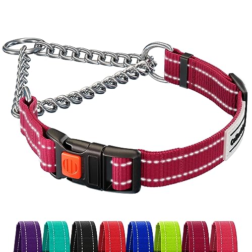 CollarDirect Reflektierendes Hundehalsband, Martingale-Halsbänder, seitliche Schnalle, Kette Training, verstellbare Haustier Halsbänder (Dunkelrot, L, 41-54 cm) von CollarDirect