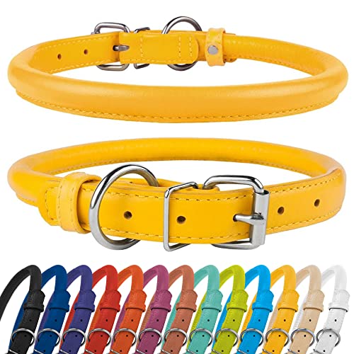 CollarDirect Rundes Leder Hundehalsband, weich gepolstert gerollt, handgefertigtes Echtleder Halsband für Hund Welpe Katze Klein Groß Schwarz Rosa Rot Lila Blau von CollarDirect