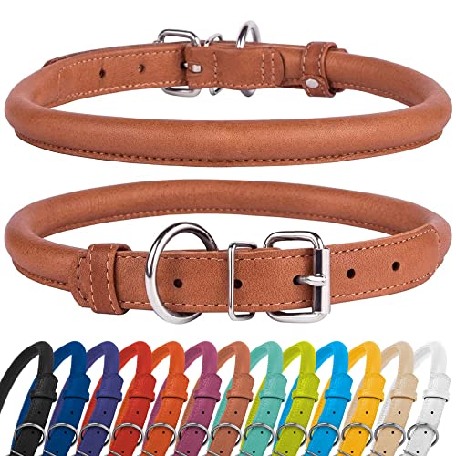 CollarDirect Rundes Leder Hundehalsband, weich gepolstert gerollt, handgefertigtes Echtleder Halsband für Hund Welpe Katze Klein Groß Schwarz Rosa Rot Lila Blau von CollarDirect