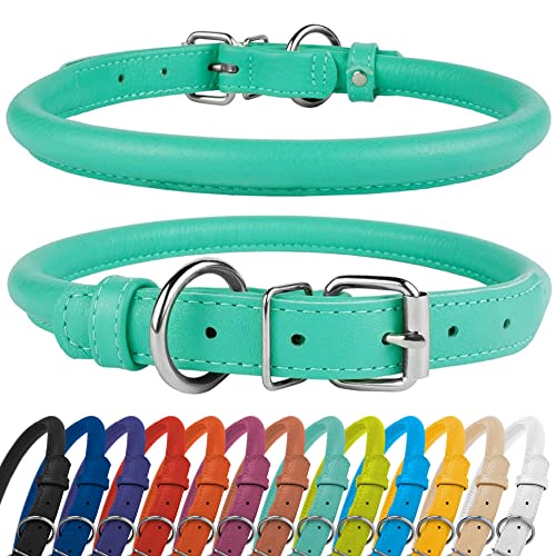 CollarDirect Rundes Leder Hundehalsband, weich gepolstert gerollt, handgefertigtes Echtleder Halsband für Hund Welpe Katze Klein Groß Schwarz Rosa Rot Lila Blau von CollarDirect