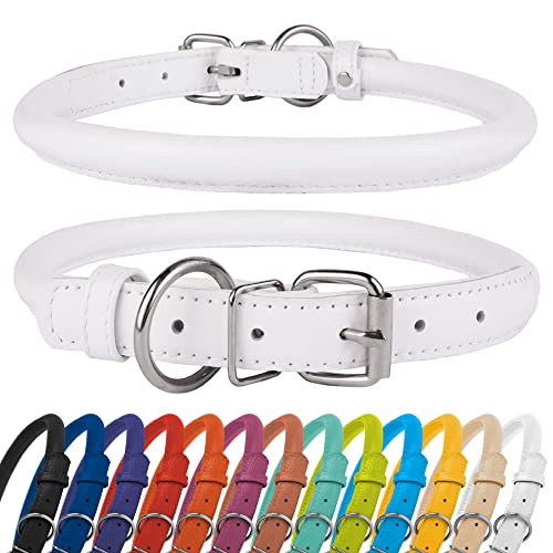 CollarDirect Rundes Leder Hundehalsband, weich gepolstert gerollt, handgefertigtes Echtleder Halsband für Hund Welpe Katze Klein Groß Schwarz Rosa Rot Lila Blau von CollarDirect