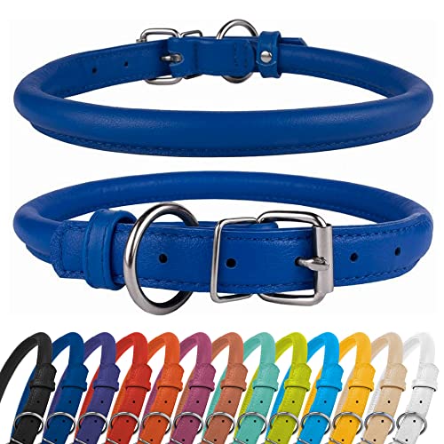 CollarDirect Rundes Leder Hundehalsband, weich gepolstert gerollt, handgefertigtes Echtleder Halsband für Hund Welpe Katze Klein Groß Schwarz Rosa Rot Lila Blau von CollarDirect