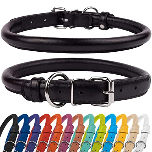 CollarDirect Rundes Leder Hundehalsband, weich gepolstert gerollt, handgefertigtes Echtleder Halsband für Hund Welpe Katze Klein Groß Schwarz Rosa Rot Lila Blau von CollarDirect