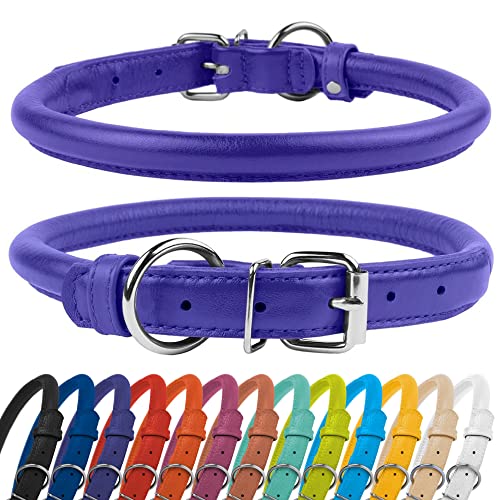 CollarDirect Rundes Leder Hundehalsband, weich gepolstert gerollt, handgefertigtes Echtleder Halsband für Hund Welpe Katze Klein Groß Schwarz Rosa Rot Lila Blau von CollarDirect