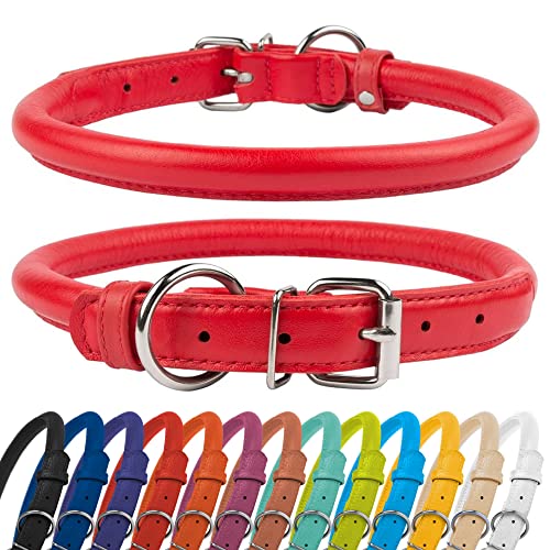 CollarDirect Rundes Leder Hundehalsband, weich gepolstert gerollt, handgefertigtes Echtleder Halsband für Hund Welpe Katze Klein Groß Schwarz Rosa Rot Lila Blau von CollarDirect