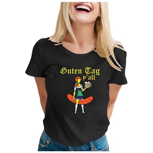 ColleeLin Netzstrumpfhose Neon Kurzarm-T-Shirt mit Oktoberfest-Wurst-Aufdruck | Festliches Grafik-T-Shirt für Bierliebhaber Hamster Klamotten (Black, L) von ColleeLin