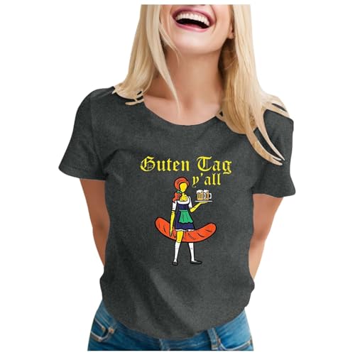 ColleeLin Netzstrumpfhose Neon Kurzarm-T-Shirt mit Oktoberfest-Wurst-Aufdruck | Festliches Grafik-T-Shirt für Bierliebhaber Hamster Klamotten (Grey, XXXL) von ColleeLin
