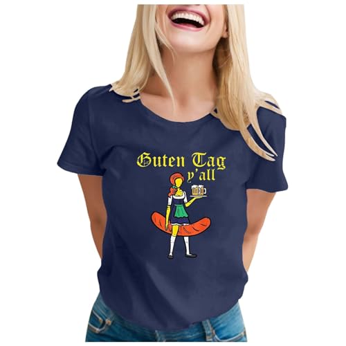 ColleeLin Netzstrumpfhose Neon Kurzarm-T-Shirt mit Oktoberfest-Wurst-Aufdruck | Festliches Grafik-T-Shirt für Bierliebhaber Hamster Klamotten (Navy, XXXL) von ColleeLin