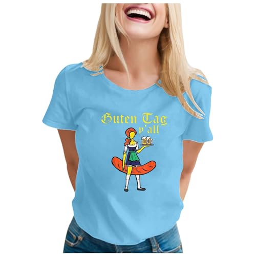 ColleeLin Netzstrumpfhose Neon Kurzarm-T-Shirt mit Oktoberfest-Wurst-Aufdruck | Festliches Grafik-T-Shirt für Bierliebhaber Hamster Klamotten (Sky Blue, XXXL) von ColleeLin