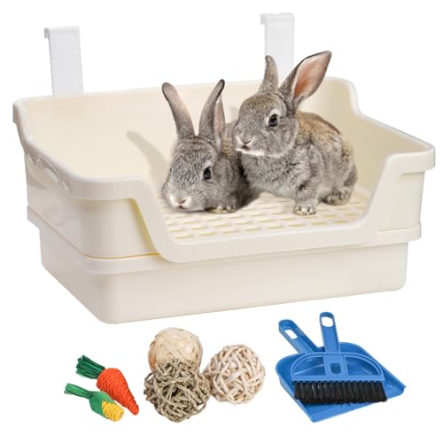 Coloch Extra große Kaninchentoilette Trainer Kaninchen Toilette, Kunststoff Bunny Töpfchentrainer Ecktoilette mit Kippschale Kleintierpfanne Box für Erwachsene Meerschweinchen Ratten Chinchilla, Weiß von Coloch