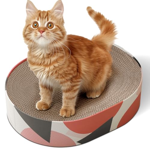 ComSaf Kratzpappe für Katzen, Ovale Kratzmatte Katze Spielzeug Kratzmöbel Wellpappe, Kratzbrett Rund aus Qualitäts-Pappe, Kratzbretter Katze 44x34x10 cm von ComSaf