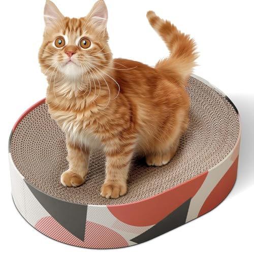 ComSaf Kratzpappe für Katzen, Ovale Kratzmatte Katze Spielzeug Kratzmöbel Wellpappe, Kratzbrett Rund aus Qualitäts-Pappe, Kratzbretter Katze 44x34x10 cm von ComSaf