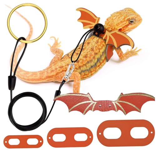 Bärtige Drache Leine mit 3pcs Gurt 59 Langverstellbare bärtige Drachenleine und Gurt Set Weicher Leder Bärter Drachengurt Orange Flügel Leine Leine für Reptile, bärtige Drache Leine und Har von Comebachome