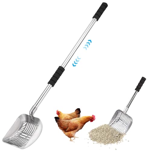 Comebachome Chicken Poop Scooper, 16-32in dehnbarer Metallkatze Katzentrutze mit tiefen Schaufel und langem Griff, kein Biegestreu-Sifter, Katzenstreu-Schaufel für Katzen Hunde Huhn Poop von Comebachome