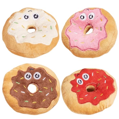 Comebachome Donut Hundespielzeug, 4pcs 3,9 -Zoll Plüsch Donut Hunde -Quietschspielzeug, kleines Hundesquietschchen, Hundeanreicherungs -Puzzlespielzeug für Welpen, kleine und mittlere Hunde von Comebachome