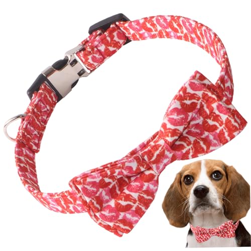 Hundehalsband mit Bogen, 11.8-17,7 Zoll Einstellbarer Hundehalsband mit D-Ring, weicher Stoff Herz-Hundehalsband, Valentinstag Hundehalsband Haustiergeschenke von Comebachome