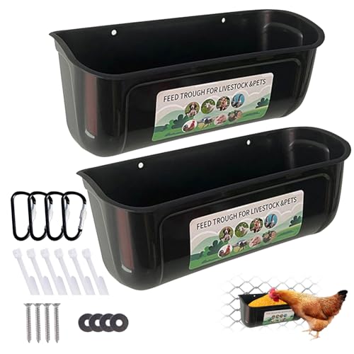 Hühnerfutter 2PCS Hühnerwasser -Feeder Große Wassertrog mit Installationszubehör hängen Hühnerfuttereimer für Viehschwarz, Wassertrog von Comebachome