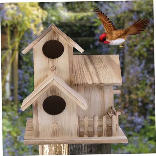 Vogelhäuser für draußen, hölzernes Vogelhaus mit 4 Löchern, baum montierte Vogelhäuser, hängende Vogelschachtel, Vogelhotelkabine für Gartenbaum im Freien (20 * 15 * 15 cm) von Comebachome