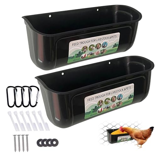 Wassertrog, Hühnerfutter 2pcs Hühnerwasser -Feeder Großer Wassertrog -Geflügelfuttermittel mit Installationszubehör hängende Hühnerfuttereimäste für Viehschwarz, Hühnerwasserfuttermittel von Comebachome