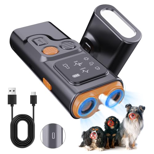 Antibell Ultraschall Gerät, 2025 Neues Antibellhalsband für Hunde Antibell, Taschenlampe Hundebell mit HD Display und LED Taschenlampe Wiederaufladbares für Kleine Mittel Große Hunde (1pcs) von ComedyKing