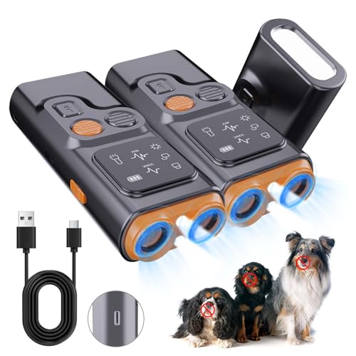 Antibell Ultraschall Gerät, 2025 Neues Antibellhalsband für Hunde Antibell, Taschenlampe Hundebell mit HD Display und LED Taschenlampe Wiederaufladbares für Kleine Mittel Große Hunde (2pcs) von ComedyKing