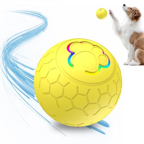 ComedyKing Ball Hund, Hundespielzeug Intelligenz, Interaktives Hunde Ball Spielzeug, Strapazierfähiger Automatisch Rollender Ball für Welpen/Kleine/Mittlere Hunde, USB Wiederaufladba (Gelb) von ComedyKing