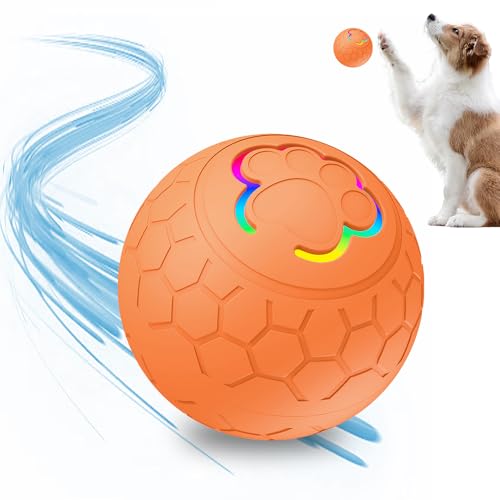 ComedyKing Ball Hund, Hundespielzeug Intelligenz, Interaktives Hunde Ball Spielzeug, Strapazierfähiger Automatisch Rollender Ball für Welpen/Kleine/Mittlere Hunde, USB Wiederaufladba (Orange) von ComedyKing