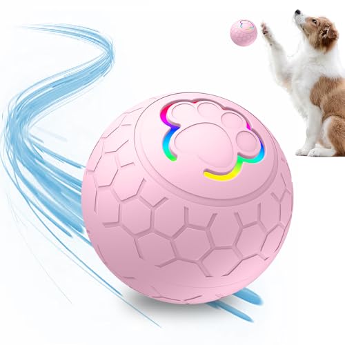 ComedyKing Ball Hund, Hundespielzeug Intelligenz, Interaktives Hunde Ball Spielzeug, Strapazierfähiger Automatisch Rollender Ball für Welpen/Kleine/Mittlere Hunde, USB Wiederaufladba (Rosa) von ComedyKing