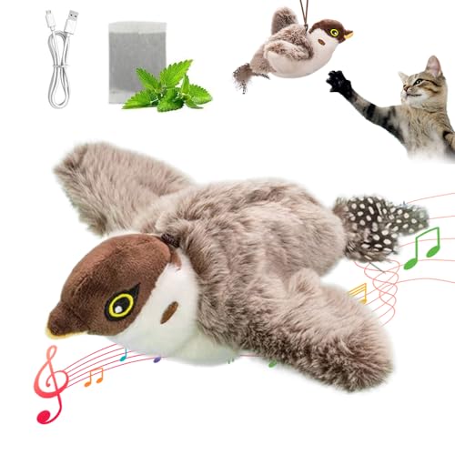 ComedyKing Interaktives Katzenspielzeug Selbstbeschäftigung, Katzenspielzeug Vogel Spielzeug Katze, Elektrisches Katzenspielzeug Vogel Flattern, Flapping Bird Cat Toy (Rotgesichtiger Sperling) von ComedyKing