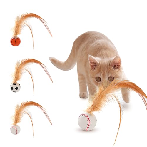 ComedyKing Katzenspielzeug Ball, 2025 Neu Interactive Feather Ball Toy Set for Cats, Ultra hohe Elastizität Interaktives Katzenspielzeug Feder, Katzenspielzeug Selbstbeschäftigung (3pcs) von ComedyKing