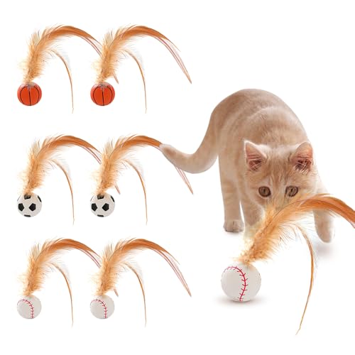 ComedyKing Katzenspielzeug Ball, 2025 Neu Interactive Feather Ball Toy Set for Cats, Ultra hohe Elastizität Interaktives Katzenspielzeug Feder, Katzenspielzeug Selbstbeschäftigung (6pcs) von ComedyKing