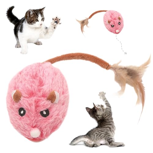 ComedyKing Katzenspielzeug Elektrisch Spielmaus, Katzenspielzeug Maus Elektrisch, Katzenspielzeug Maus mit Federschwanz USB Wiederaufladbares Interaktive Spielzeug Maus Spielzeugmäuse (Rosa) von ComedyKing